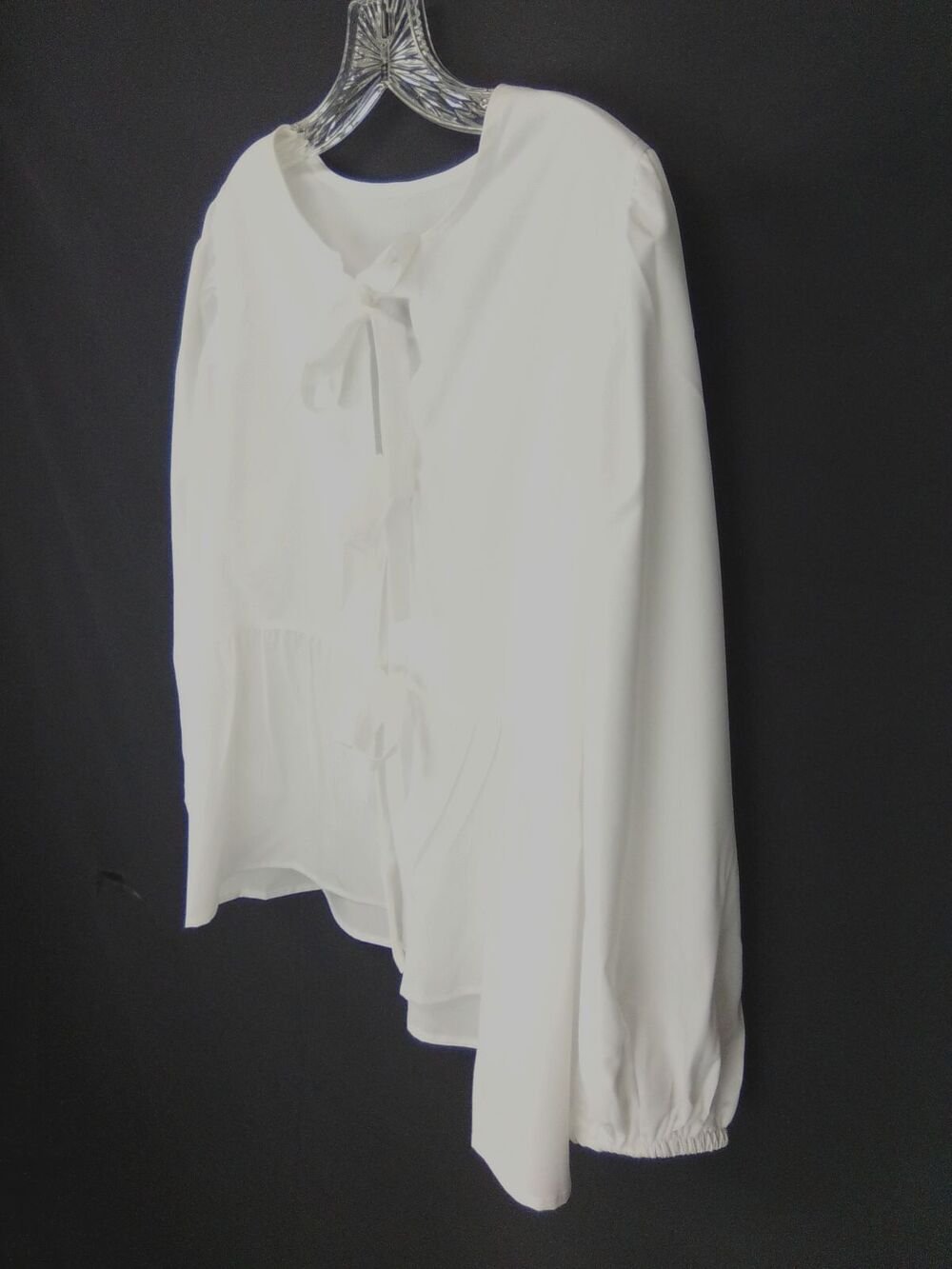 Kiluex Women's Y2K White 3 Tie Front Baby Doll Puff Sleeve Ruffle Hem Size L - Picture 3 of 7